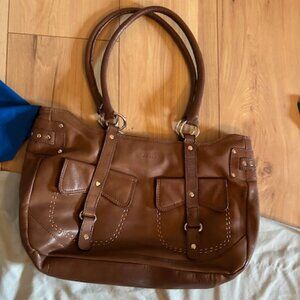 oriano  leather brown shoulder purse hand bag medium sized casual dress